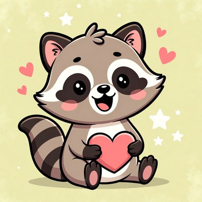 Cute raccoon holding heart