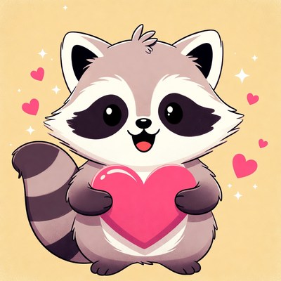 Cute raccoon holding heart