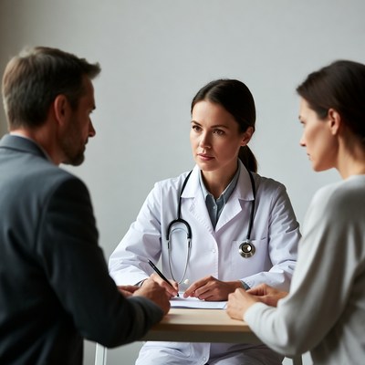 Doctor consulting man and woman