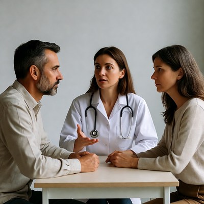 Doctor consulting man and woman