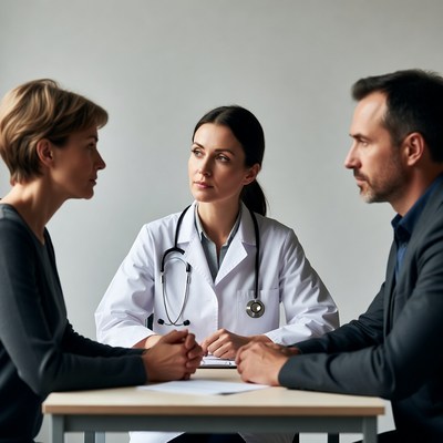 Doctor consulting couple in office