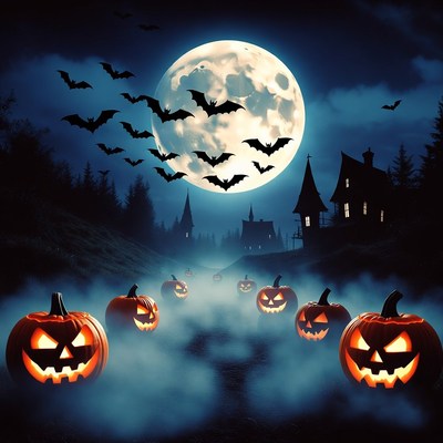 Halloween Pumpkins Path to Haunted Castle