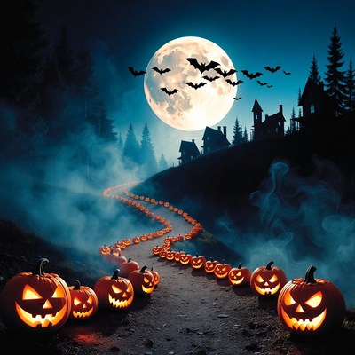 Halloween pumpkin path to haunted castle