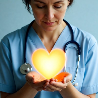 Nurse holding glowing heart