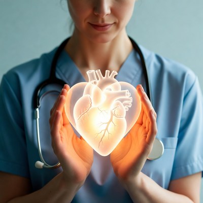 Nurse holding glowing heart