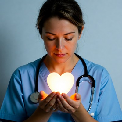 Nurse holding glowing heart