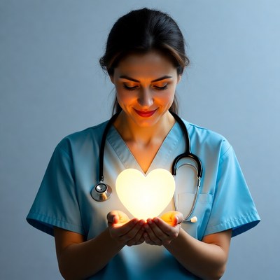 Nurse holding glowing heart