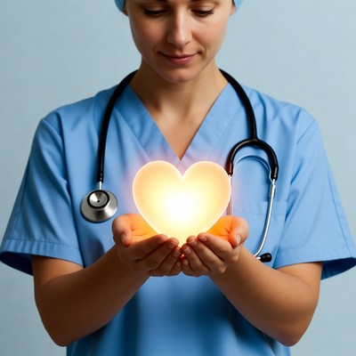 Nurse holding glowing heart