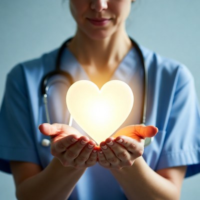 Nurse holding glowing heart