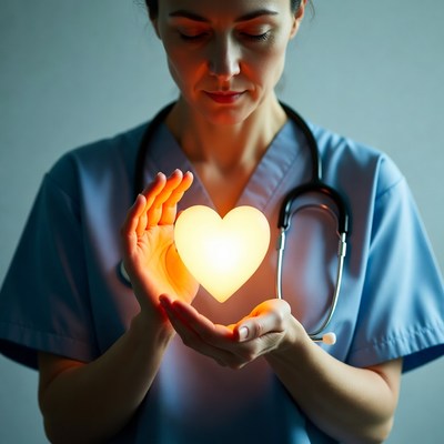 Nurse holding glowing heart