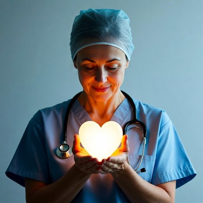 Nurse holding glowing heart