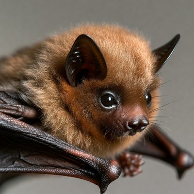 Closeup of fluffy brown bat