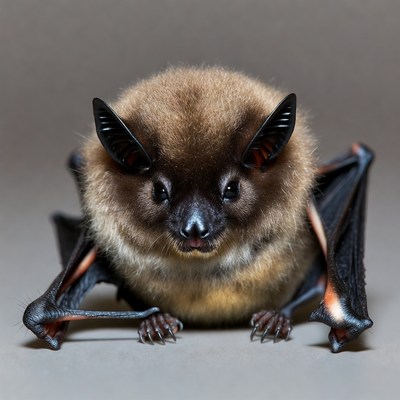 Fluffy brown bat with wings spread