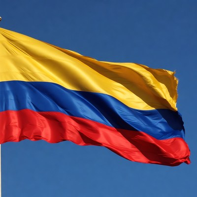 Colombian Flag Waving Against Blue Sky