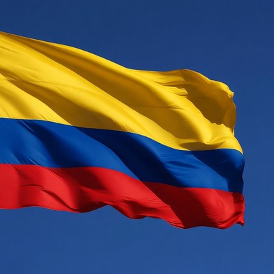 Colombian Flag Waving Against Blue Sky