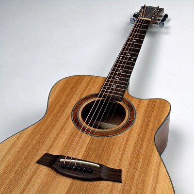 Wooden Acoustic Guitar on White Background