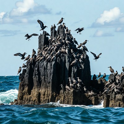 Seabirds Perched on Ocean Rock