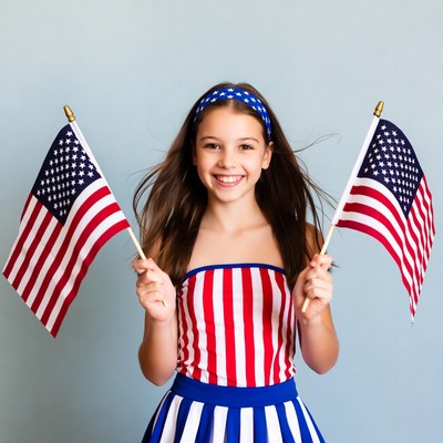 Girl holding American flags