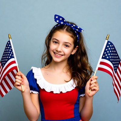 Girl holding American flags
