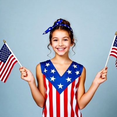 Girl holding American flags