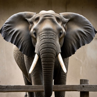 Close-up African elephant at wooden fence