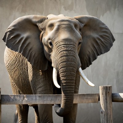 Elephant at wooden fence