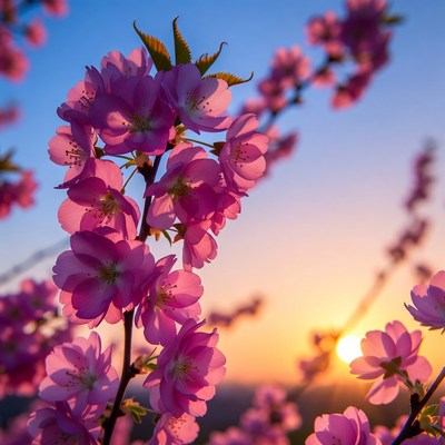 Pink Cherry Blossoms at Sunset