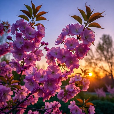 Pink Cherry Blossoms at Sunset