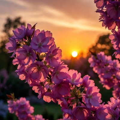 Pink Cherry Blossoms at Sunset