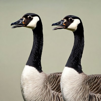 Two Canada Geese Facing Forward