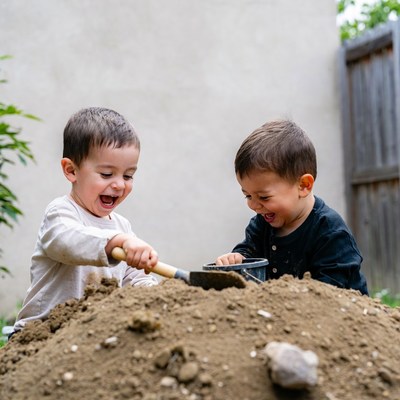 Two boys playing with sand
