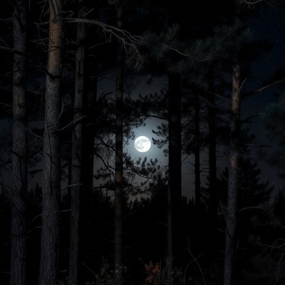 Full Moon Through Pine Trees