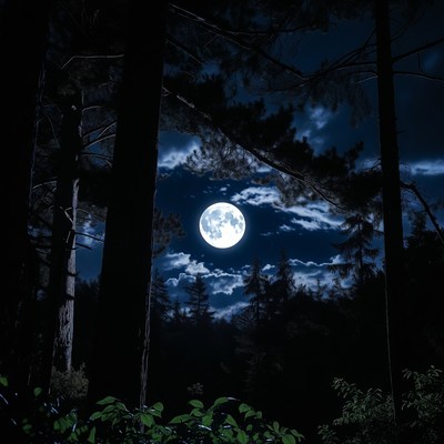 Full Moon Through Pine Trees