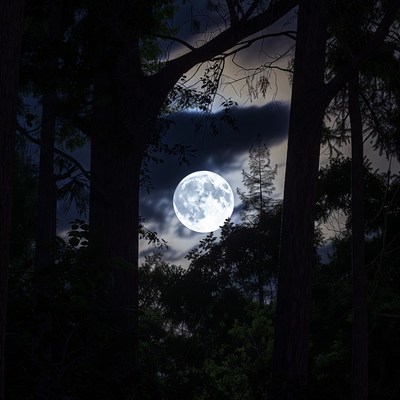 Full Moon Through Dark Trees