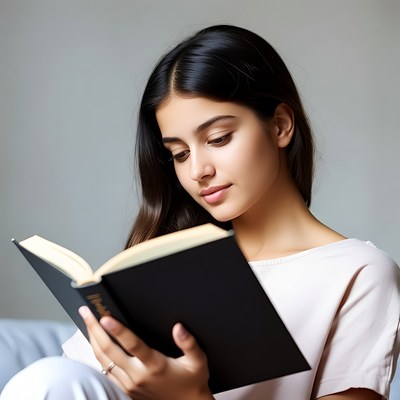 Young woman reading book