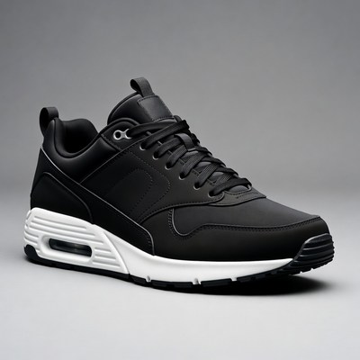 Black leather running sneakers