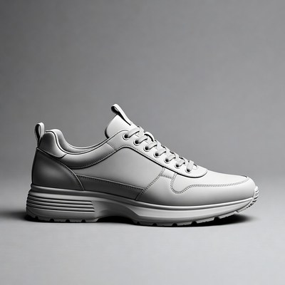 White leather sneakers on gray background