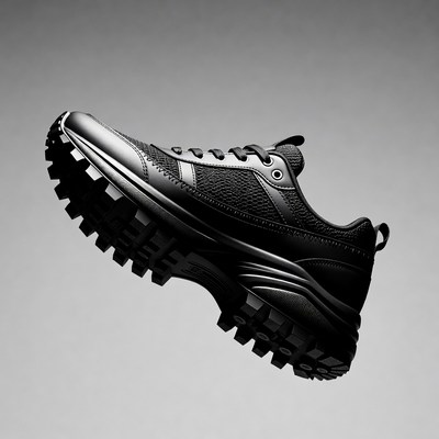 Black Hiking Sneakers Floating