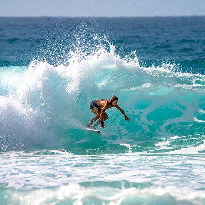 Man surfing massive ocean wave