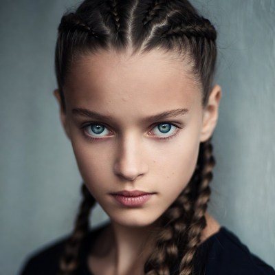 Girl with braids and blue eyes