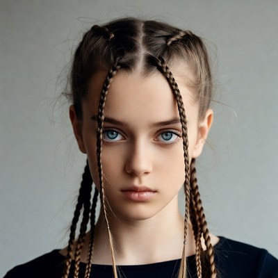 Girl with box braids and blue eyes