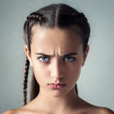 Girl with braids making angry face
