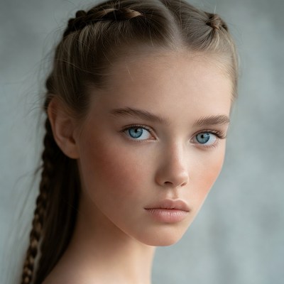 Young woman with braids and blue eyes