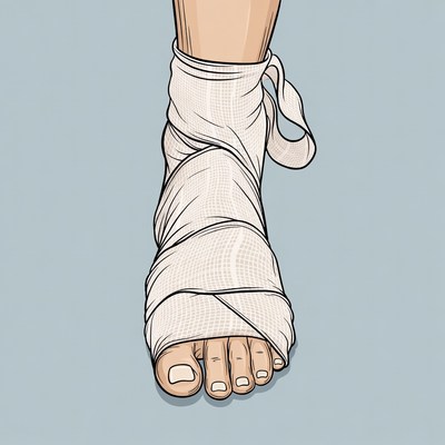 Ankle wrapped in white bandage