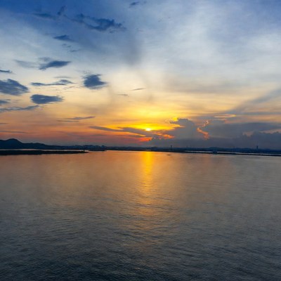 Sunset over calm river