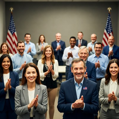 Diverse business team clapping with American flags
