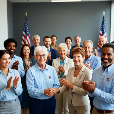 Diverse group clapping with American flags