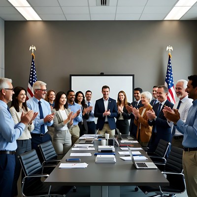 Diverse business team clapping in meeting room