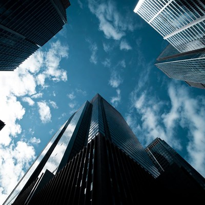 Skyscrapers Towering Against Blue Sky