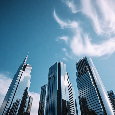 Tall skyscrapers against blue sky